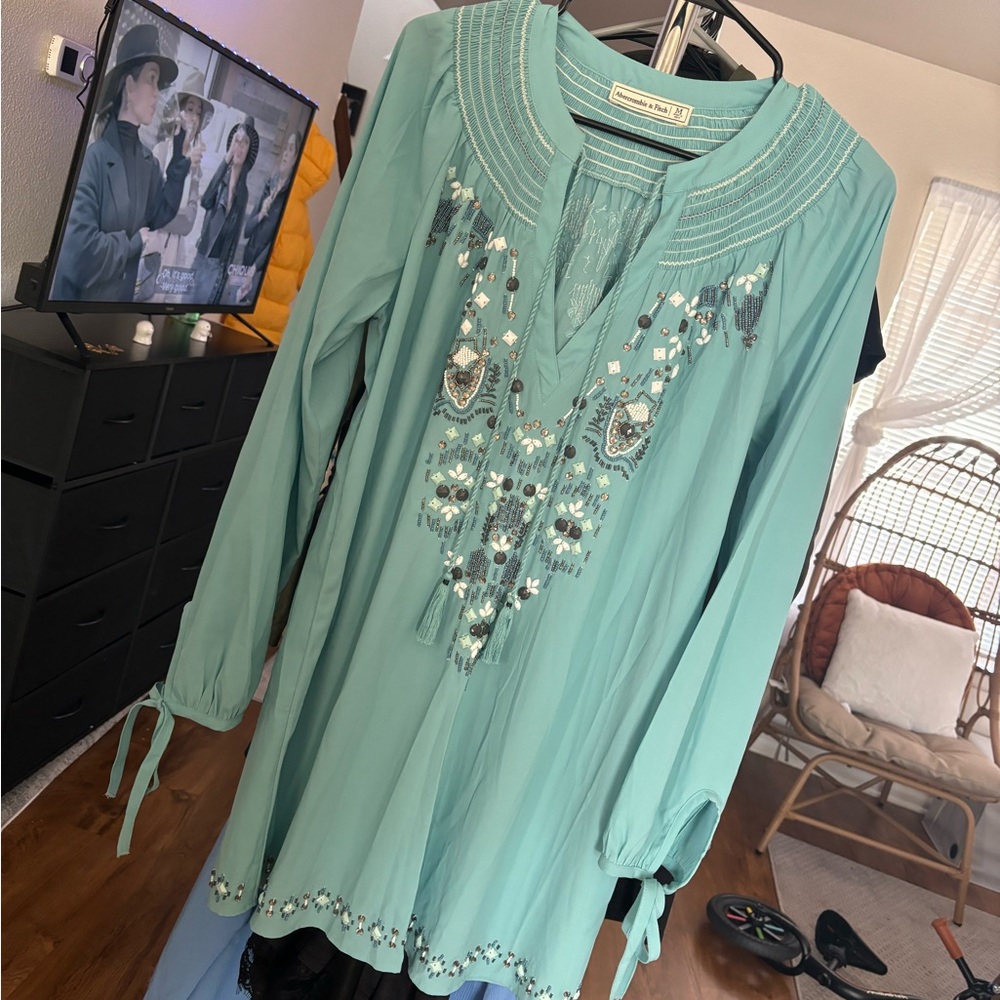 Embroidered Teal Tunic dress